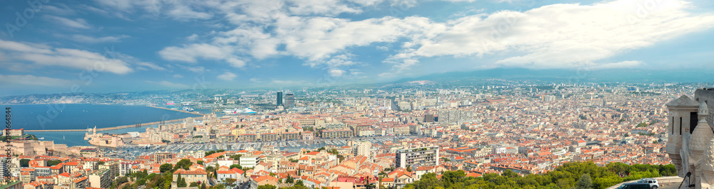 Aerial panoramic view of old port and Marseille city. France Aerial panoramic view of old port and Marseille city. France