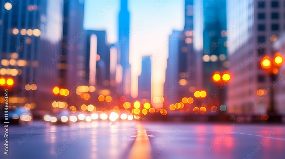 Blurred Cityscape at Dusk with Warm Glowing Lights in Downtown Metropolitan Area Blurred Cityscape at Dusk with Warm Glowing Lights in Downtown Metropolitan Area