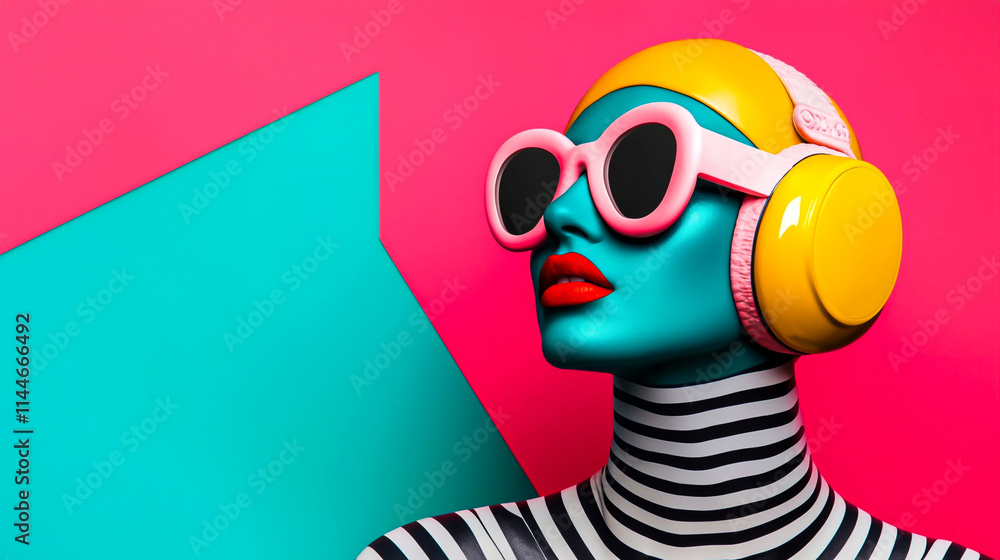 Fototapeta premium Colorful Modern Art Portrait with Headphones