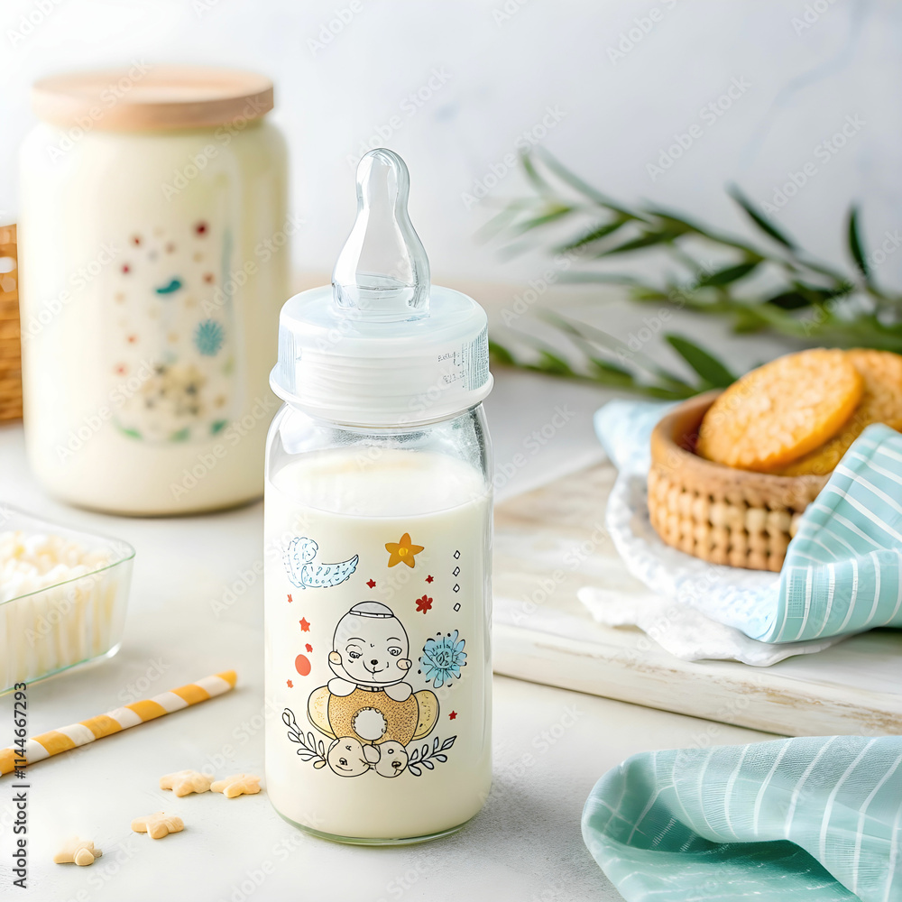 baby milk bottle on light background baby milk bottle on light background