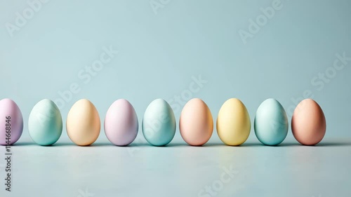 A simple line of pastel eggs in a gradient of colors,