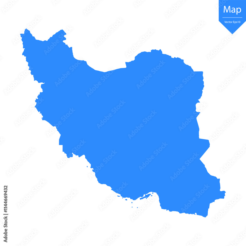 Blue map of Iran isolated on white background. Vector illustration eps10. Blue map of Iran isolated on white background. Vector illustration eps10.