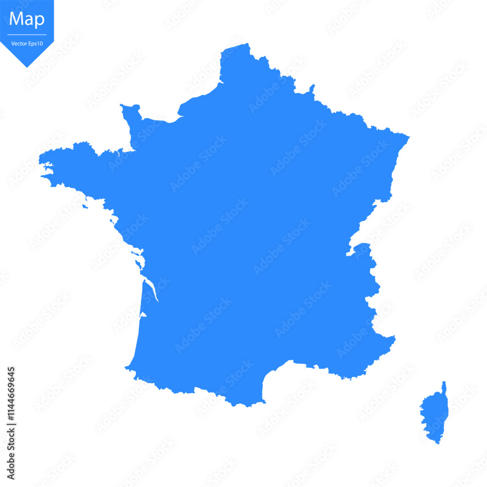 Blue map of France isolated on white background. Vector illustration eps10. Blue map of France isolated on white background. Vector illustration eps10.