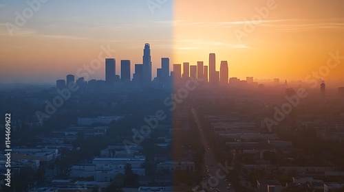 A visual comparison of air quality before and after the introduction of clean energy technologies in a city.  photo