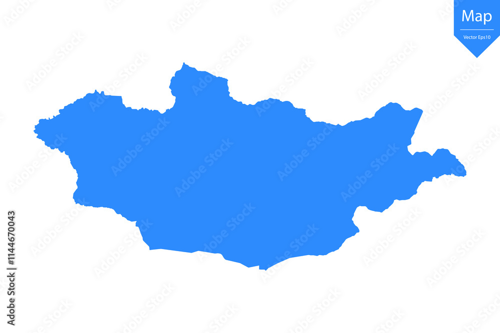 Blue map of Mongolia isolated on white background. Vector illustration eps10. Blue map of Mongolia isolated on white background. Vector illustration eps10.