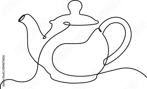 Continuous line drawing of teapot. Teapot with handle isolated on white background. Vector illustration