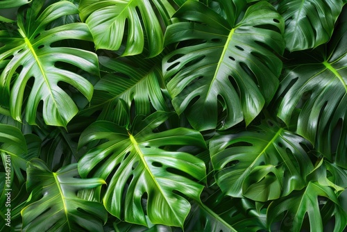 Green fresh monstera leaves for powerpoint background or exclusive zoom meeting