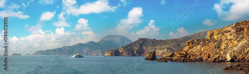 Rocky coastine at the entrance of the  port of Cartagena, Murcia, Spain. One of the oldest cities in Europe photo