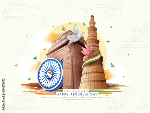 vector illustration of  Republic Day India (26 January) with Flying Pigeon.