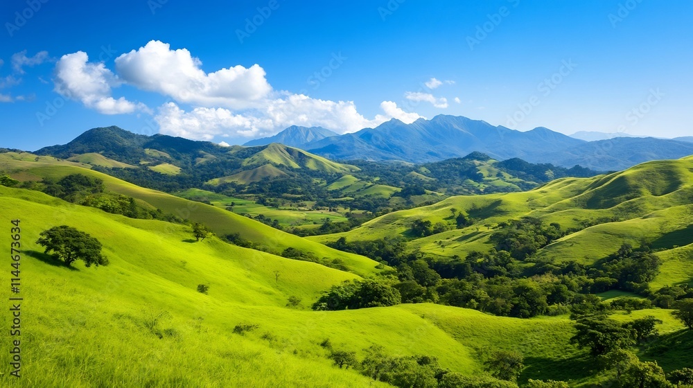Vibrant Green Rolling Hills Under Majestic Blue Sky Symbolizing Peaceful Nature Scenery Vibrant Green Rolling Hills Under Majestic Blue Sky Symbolizing Peaceful Nature Scenery