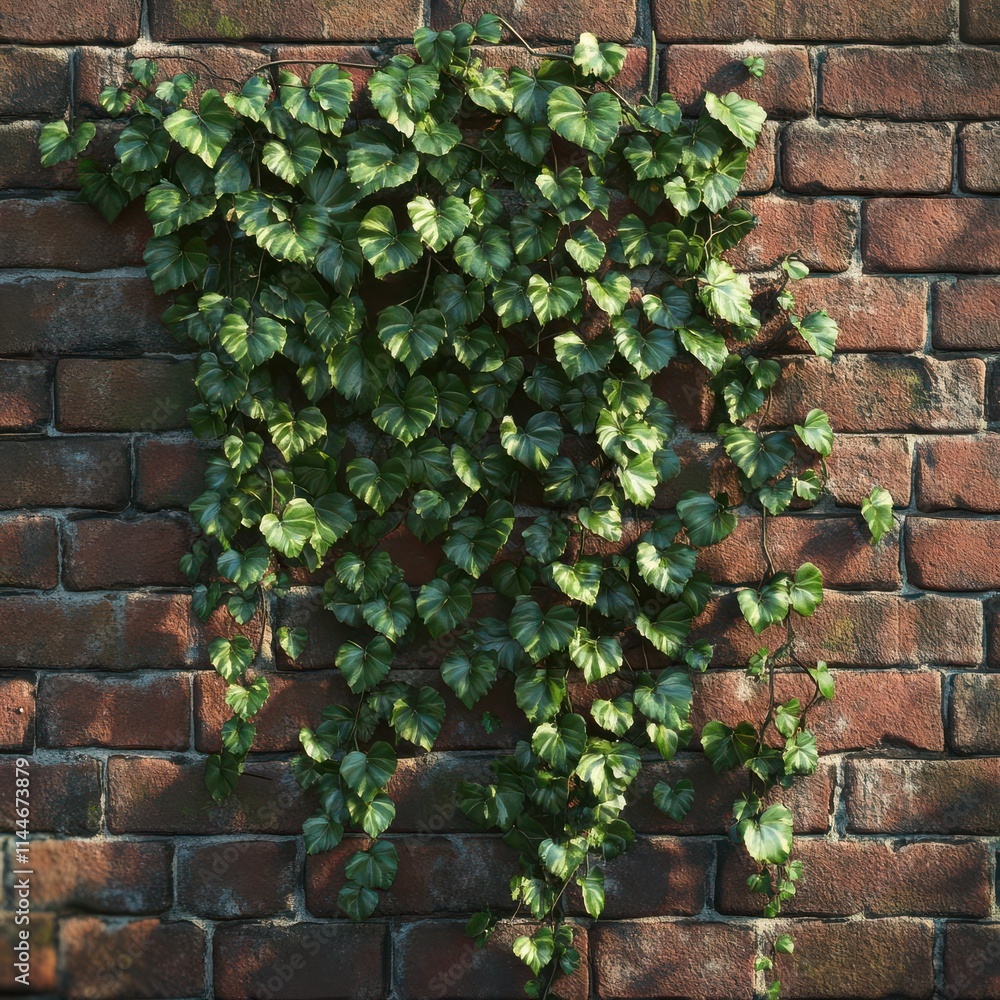 Obraz premium Produce a photorealistic scene of a tenacious vine slowly climbing a brick wall, showcasing the beauty of persistence in nature