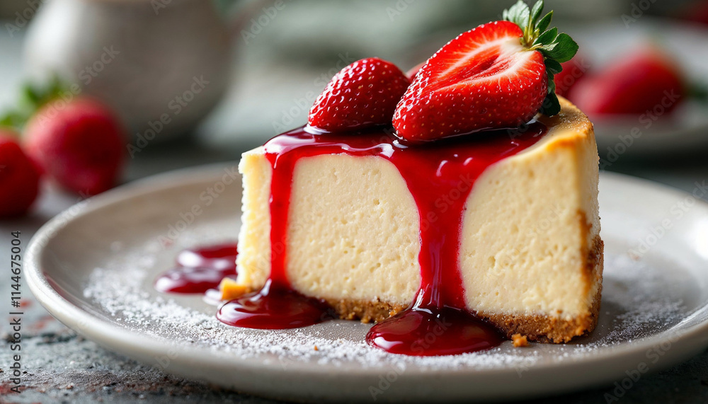 Creamy Cheesecake Slice with Strawberry Topping Creamy Cheesecake Slice with Strawberry Topping