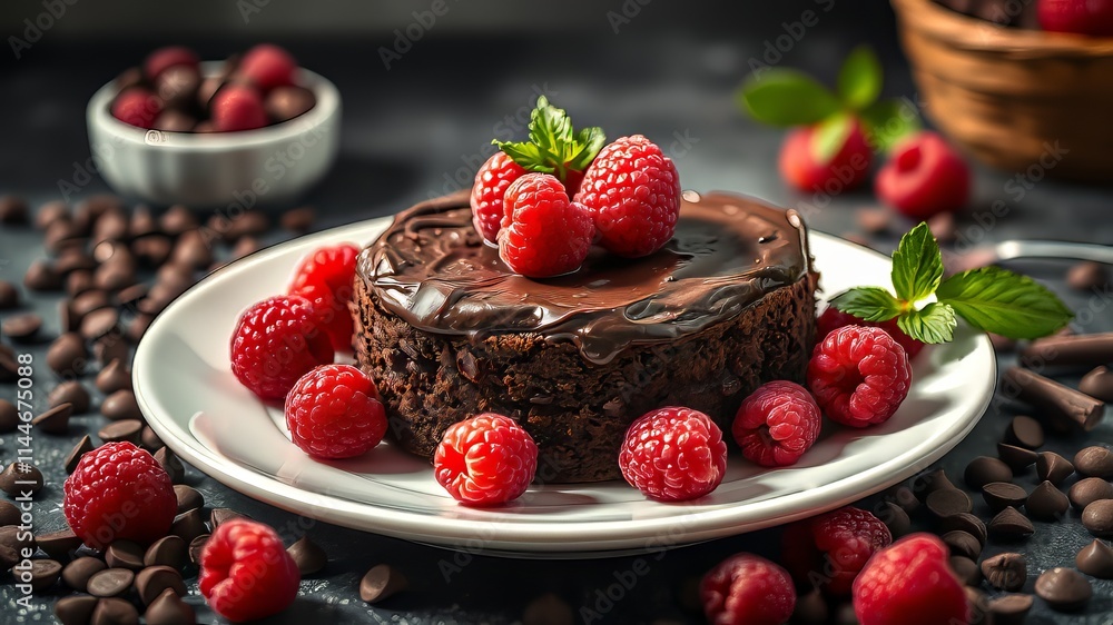 Chocolate Cake with Raspberries - Delicious Dessert Photo Chocolate Cake with Raspberries - Delicious Dessert Photo