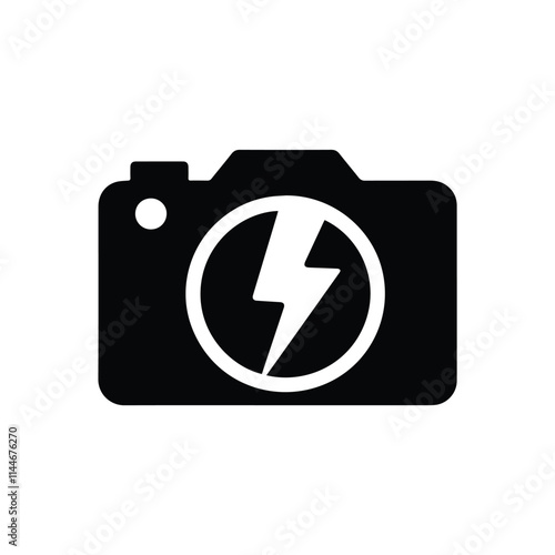 A clean, minimalist black silhouette of a camera.. Simple Black Silhouette of a Camera. 