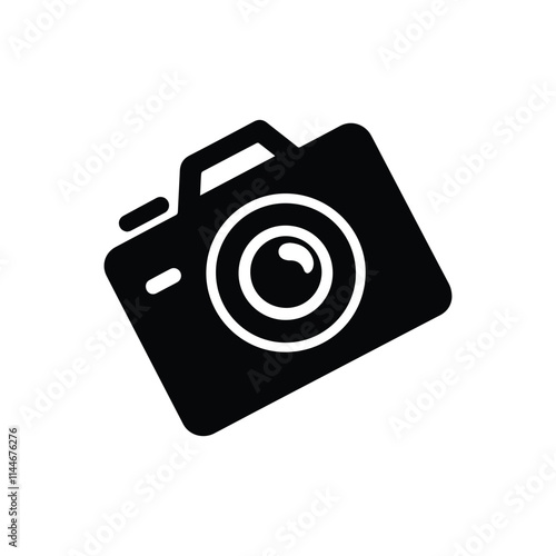 A clean, minimalist black silhouette of a camera.. Simple Black Silhouette of a Camera. 