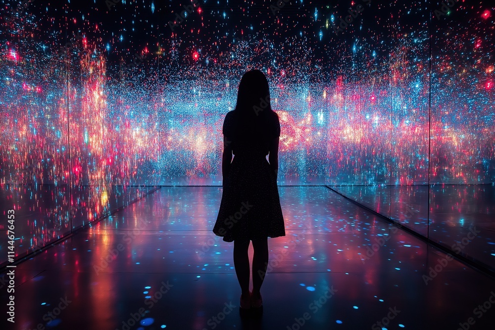 Immersive magic experience in art installation with vibrant colors illuminating the space Immersive magic experience in art installation with vibrant colors illuminating the space