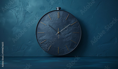 Wallpaper Mural A clock with a blue face and gold hands sits on a wall. The clock is set at 11:30 Torontodigital.ca