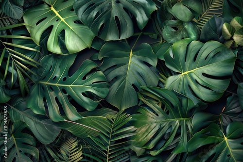 Wallpaper Mural Tropical green leaves background with dark toning  close up. Torontodigital.ca