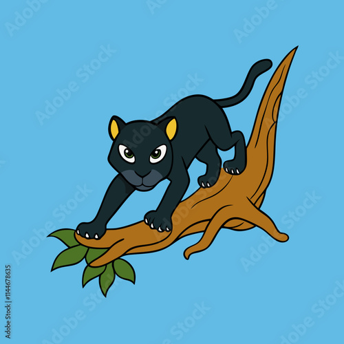 a black panther crawled down from the tree wanting to pounce, full body, dynamic gesture , good animal anatomy,