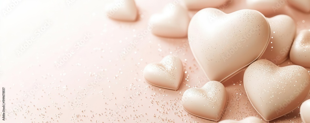 Minimal Valentine background, soft neutral tones with scattered hearts and tiny sparkles, delicate style, 3D illustration Minimal Valentine background, soft neutral tones with scattered hearts and tiny sparkles, delicate style, 3D illustration