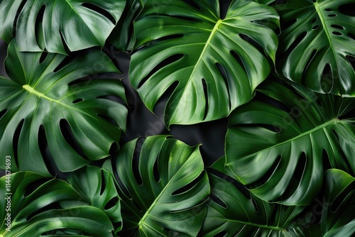 Wallpaper Mural Monstera leaves on black background  trendy fashion pattern design. Torontodigital.ca