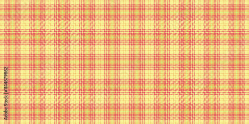 Many seamless fabric tartan, baby plaid pattern textile. Contour texture check background vector in yellow and red colors.