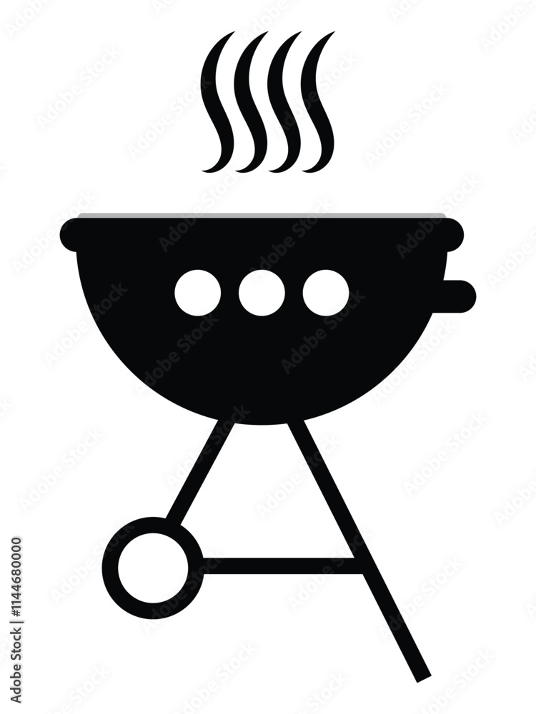 Grill icon, vector logo design. BBQ grill icon isolated on white background. Silhouette of a barbecue grill with smoke. Vector illustration. EPS 10 Grill icon, vector logo design. BBQ grill icon isolated on white background. Silhouette of a barbecue grill with smoke. Vector illustration. EPS 10