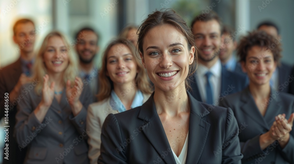 Your moment to stand out. Image of a successful businesswoman receiving applause from her colleagues in the office. At last Your moment to stand out. Image of a successful businesswoman receiving applause from her colleagues in the office. At last