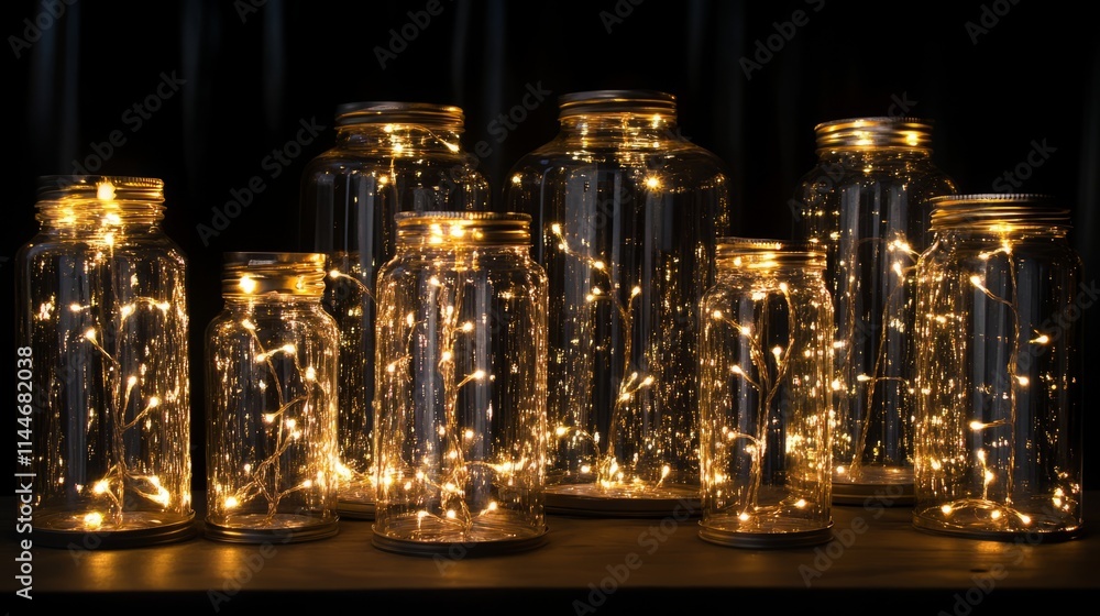 Fairy Lights. Twinkling fairy lights in jars or containers. Copy Space