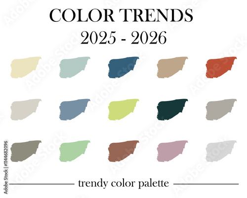 Color trends 2025 2026. 15 selected colors for new season. Trendy color palette.