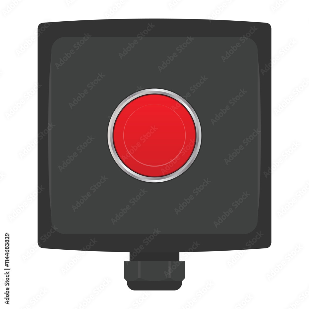 Black push button box with red button and cable gland. Vector illustration isolated on white. EPS10 Black push button box with red button and cable gland. Vector illustration isolated on white. EPS10