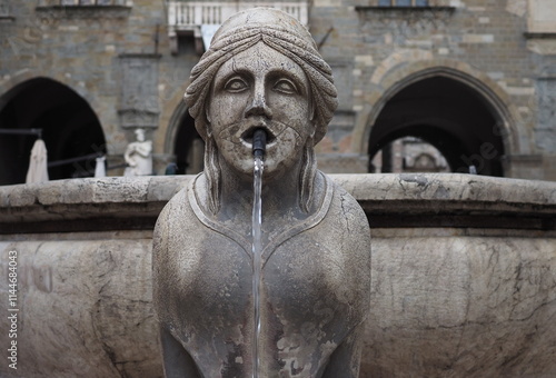 Contarini statue in fountain, Bergamo, Italy photo