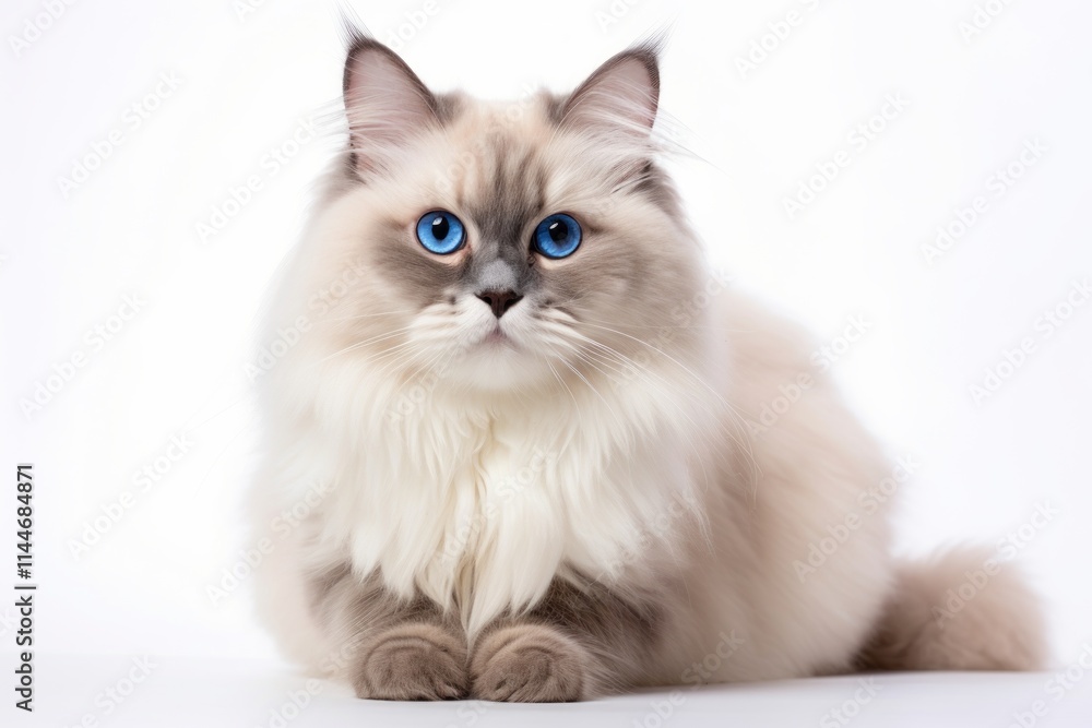 Portrait of a cute ragdoll cat over white background