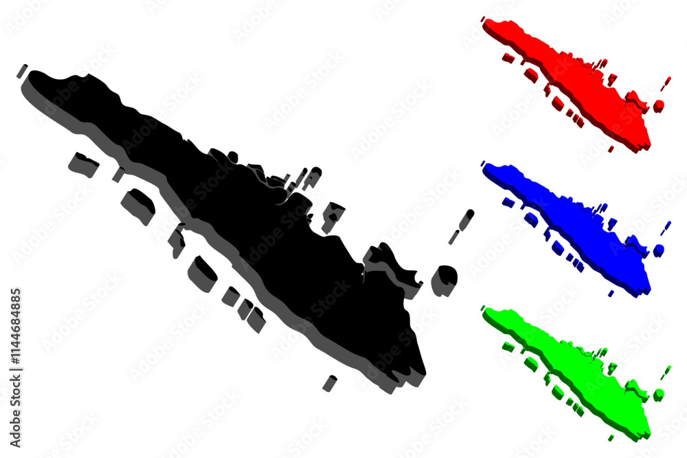 Obraz premium 3D map of Sumatra - black, red, blue and green - vector illustration