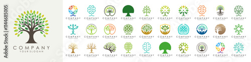 set of creative tree logo design. Green Garden Vector Logo Template. vector illustration