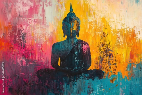 Wallpaper Mural Oil Painting of Buddha with Vibrant Splashy Strokes and Modern Spiritual Energy Torontodigital.ca