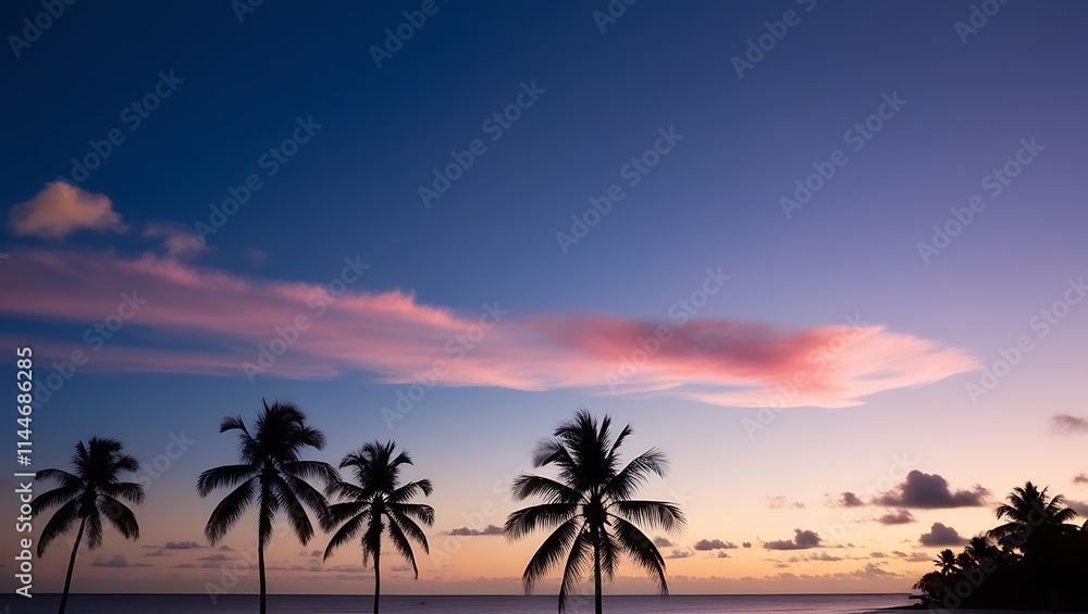 Beautiful sunset with palm tree, tree on the shore near the beach Beautiful sunset with palm tree, tree on the shore near the beach