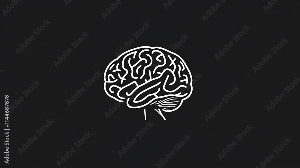 Brain hand drawn sketch against dark background minimalist style artwork. AI Generated Brain hand drawn sketch against dark background minimalist style artwork. AI Generated