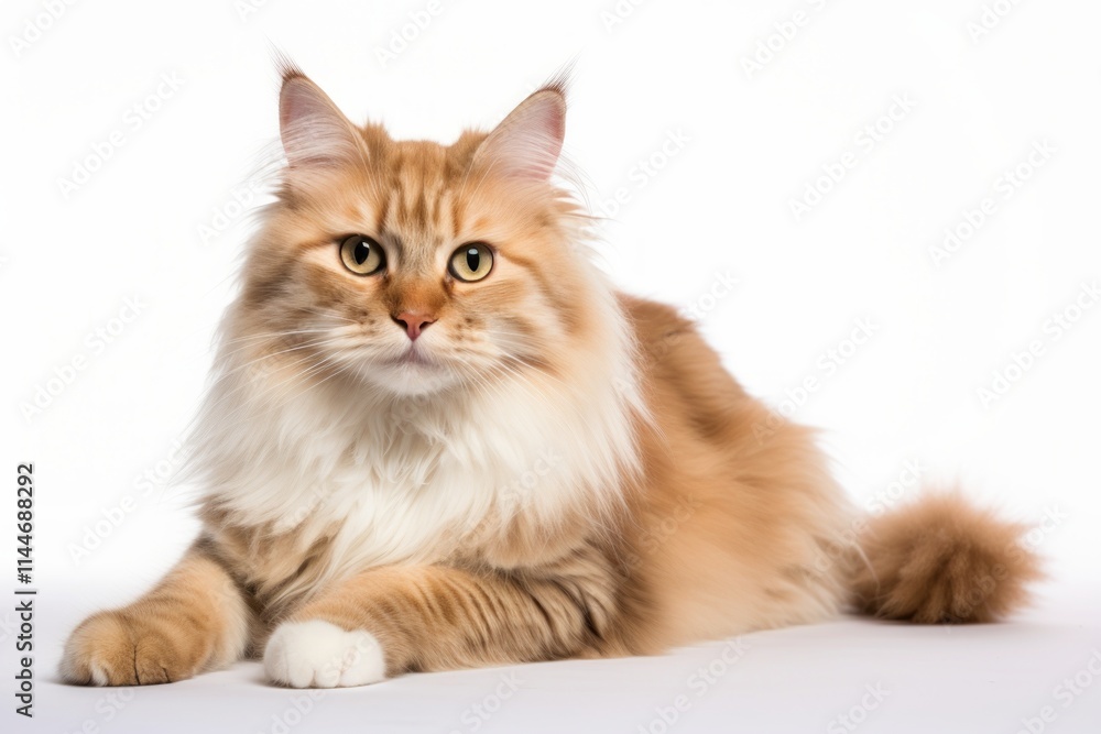 Fototapeta premium Portrait of a smiling siberian cat isolated in white background