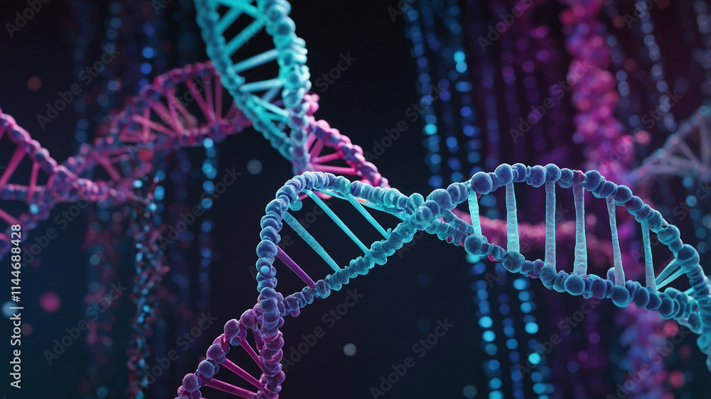 An intricate and captivating close-up of a DNA helix An intricate and captivating close-up of a DNA helix