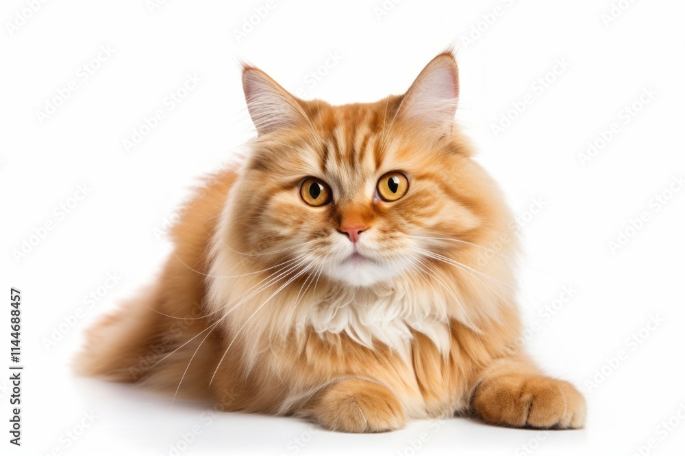 Portrait of a smiling siberian cat while standing against white background Portrait of a smiling siberian cat while standing against white background