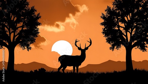 Deer standing on field against sky during sunset 4k background photo