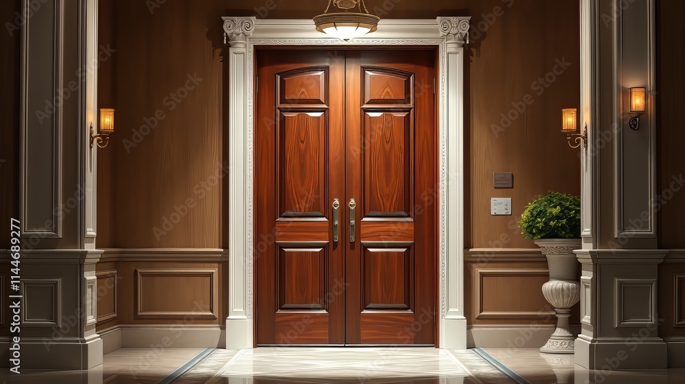 Luxurious Mahogany Front Door with Sidelites - AI Photorealistic Render Luxurious Mahogany Front Door with Sidelites - AI Photorealistic Render