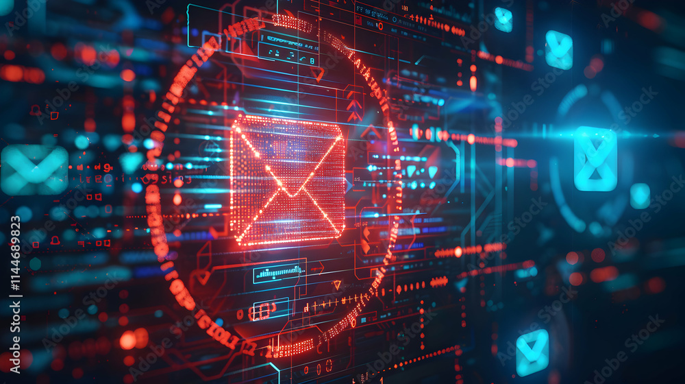 Obraz premium Digital Envelope Icon in Abstract Technological Background