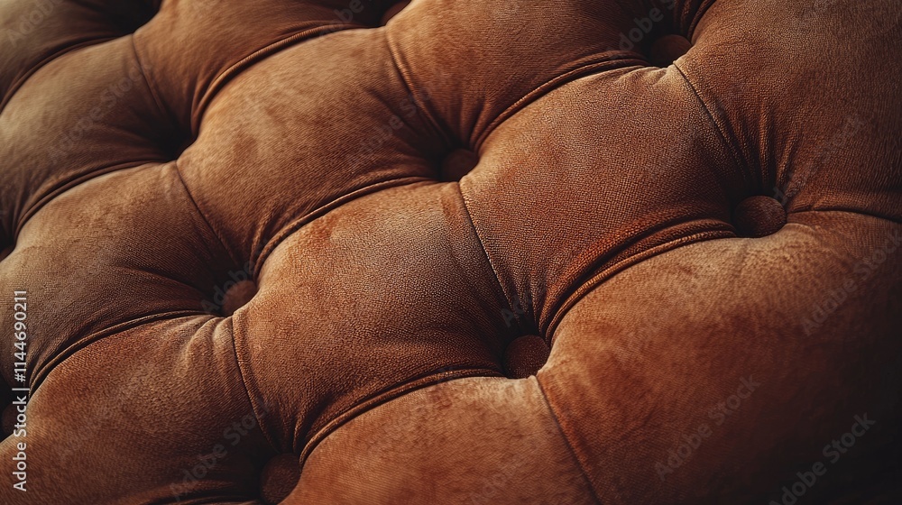 Obraz premium Close-up of vintage brown leather tufted upholstery with buttons and rich texture detail
