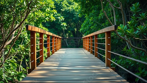 Mangrove Bridge Vivid Colors, Sunlight, Nature, Bridge, Landscape, Forest, Tranquil, Lush,  Wooden, AI Art, Photography photo