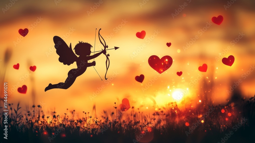 custom made wallpaper toronto digitalshadow of little cupid flying next to his charge throwing hearts on a sunset