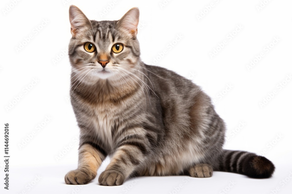 Portrait of a happy manx cat while standing against white background Portrait of a happy manx cat while standing against white background