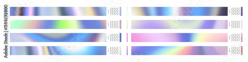 Wristband templates for events and festivals set. Paper bracelets for concerts, parties, VIP access, and identification. Flat vector illustration isolated on white background.