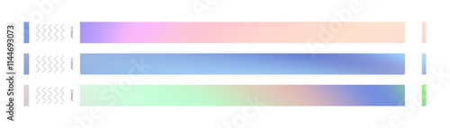 Set of retro paper wristbands and bracelets with hologram labels. Party and festival ticket Y2K designs. Flat vector illustration isolated on white background.